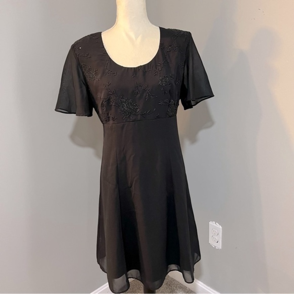 Molly Malloy Evening Size‎ 14 Petite Black Beaded Cocktail Dress